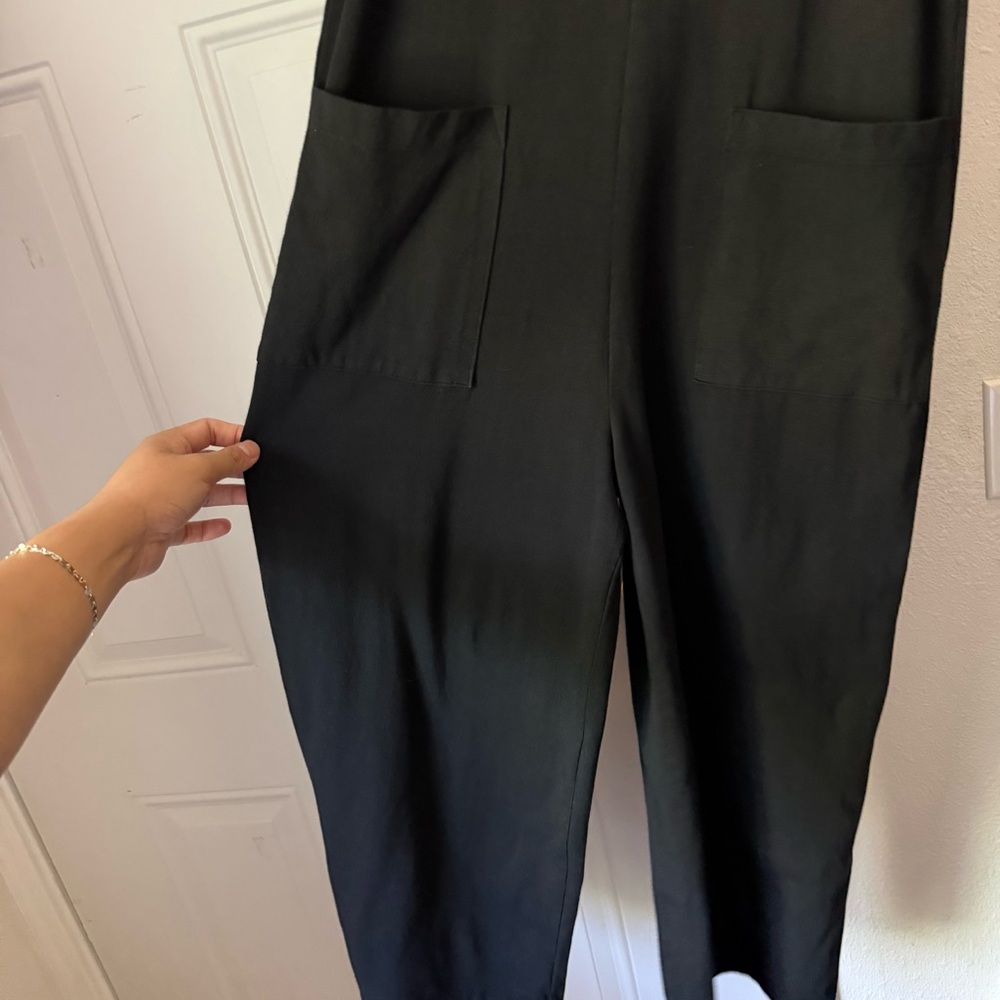 BACK BEAT RAGS black organic cotton sleeveless wide leg cropped jumpsuit - Picture 2 of 7